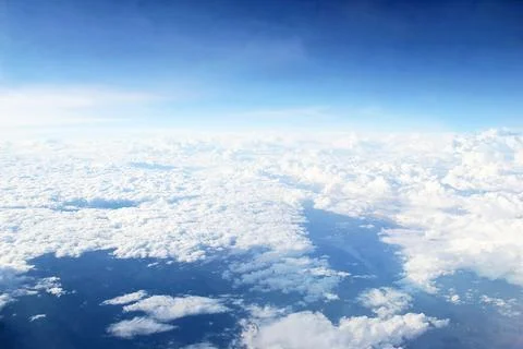 Clouds Sky View from Airplane with River Stock Photos
