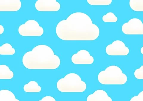 Clouds in the sky. White clound on blue, Vector seamless background Stock Illustration
