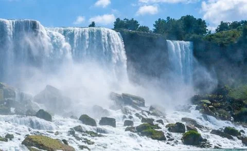 Clouds of splashes and falling water from Niagara Falls, Niagara State Park Stock Photos
