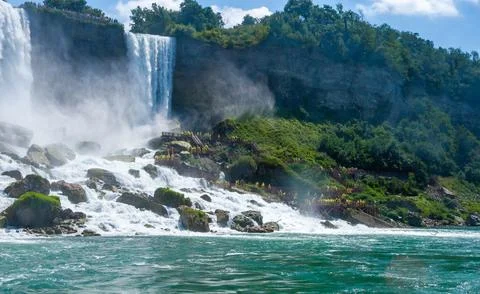 Clouds of splashes and falling water from Niagara Falls, Niagara State Park Stock Photos