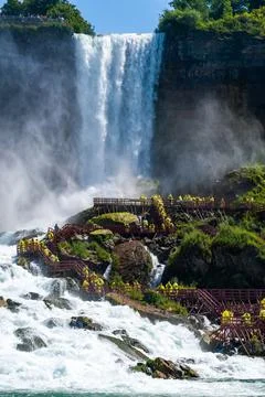Clouds of splashes and falling water from Niagara Falls, Niagara State Park Stock Photos