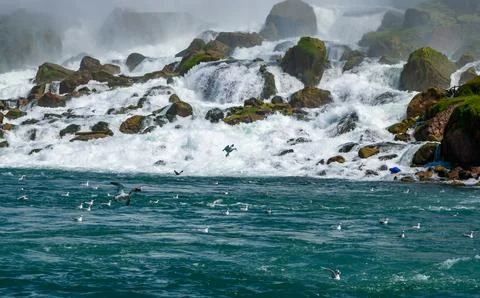 Clouds of splashes and falling water from Niagara Falls, Niagara State Park 写真素材
