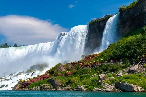 Clouds of splashes and falling water from Niagara Falls, Niagara State Park 写真素材