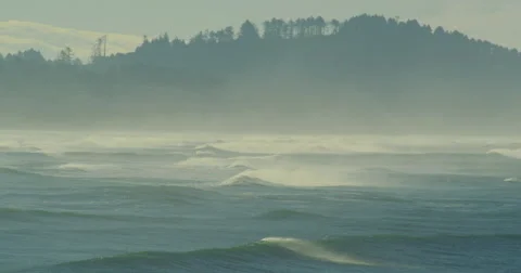 Clouds of spray rising from storm-driven waves, Oregon Coast Stock Footage 59739762