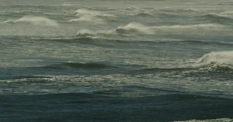 Clouds of spray rising from storm-driven waves, Oregon Coast Stock Footage 59740566
