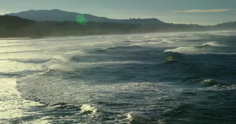 Clouds of spray rising from storm-driven waves, Oregon Coast Stock Footage 59741869