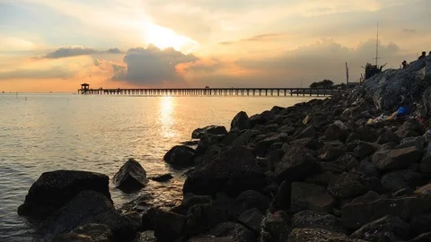 Clouds spread across the sky before sunset at Bangpu seaside, Thailand Stock Footage 70260776