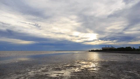 Clouds spread across the sky before sunset at Bangpu seaside Stock Footage 98671465