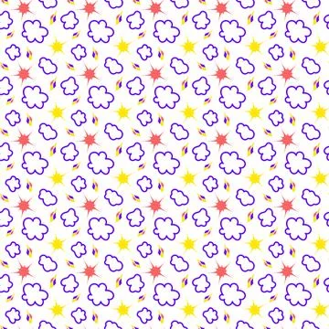 Clouds, stars festive seamless pattern. Hand drawn bright illustration for baby Stock Illustration