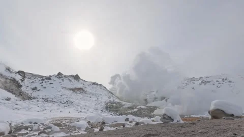 Clouds of steam rising from active volcano Stock Footage 265637424