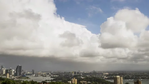 Clouds, storm passing over Sydney CBD, time lapse. Weather and climate change Stock Footage 157155907