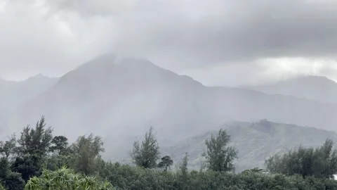 Clouds Storm Rain Moving Over Mountains in Hawaii Stock Footage 186743190