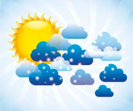 Clouds with sun over sky background. vector illustration Stock Illustration