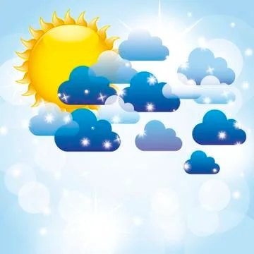 Clouds with sun over sky background. vector illustration Stock Illustration