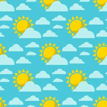 Clouds sun weather vector cloudy summer blue sky season design seamless pattern イラスト素材