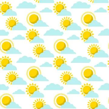 Clouds sun weather vector cloudy summer blue sky season design seamless pattern 스톡 일러스트