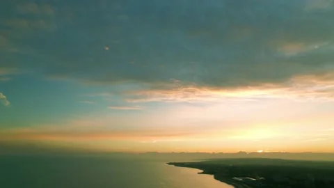 Clouds at Sunrise Beautiful British Coastline Aerial Drone Shot Stock Footage 196090176