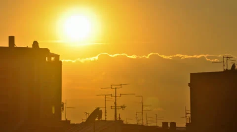 Clouds, sunset over the cityscape (time lapse / timelapse). Silhouettes Stock Footage 22480740
