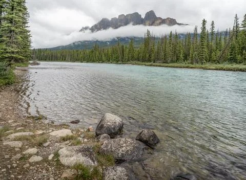 Clouds Surrounding Castle Mountain Rain Stock Photos