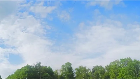 Clouds swim over summer park timelapse Stock Footage