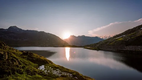 Clouds taking over Totensee in Grimsel, Grimselpass time lapse Stock Footage 119057618