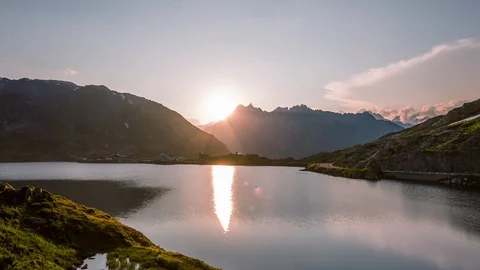 Clouds taking over Totensee in Grimsel, Grimselpass time lapse Stock Footage 119057741