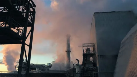Clouds of thick smoke are pouring out of the plant's pipes Stock Footage 169877654