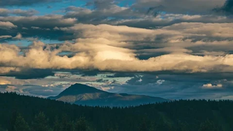 Clouds time lapse beautiful nature mountains in summer sunset background sky 4K Stock Footage 214341935