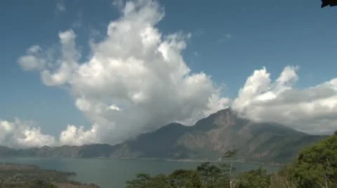 Clouds time lapse over the Batur crater lake - Indonesia, Bali Stock Footage 12016864
