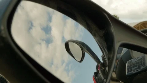 Clouds Time Lapse in Rearview Mirror Motorcycle Stock Footage