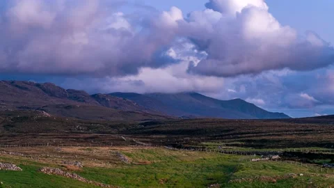 Clouds in Time Lapse of Sunset over Mointains and Meadows, Highland, Scotland Stock Footage 197281553