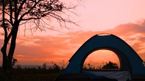 Clouds Time lapse,Camping and tent during sunrise, Stock Footage 139001707