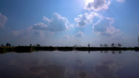 Clouds timelapes with sun and water Stock Footage 129452814