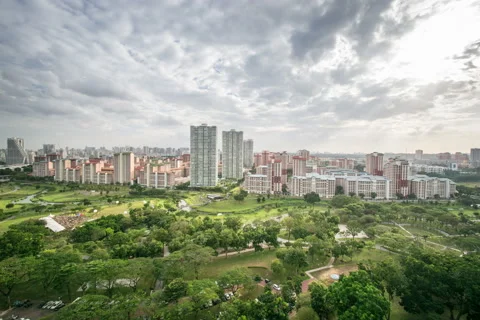 Clouds timelapse singapore high angle park hdb town bishan Stock Footage 152620297