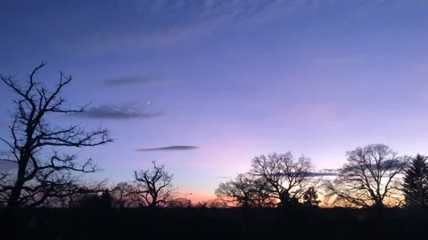 Clouds - Timelapse - Sun Set - Sky - weather - Moon - Trees Stock Footage 145852372