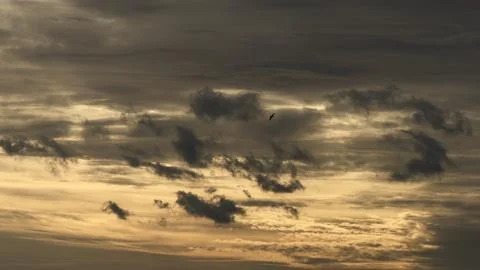 Clouds under yellow lights at sunset Stock Photos