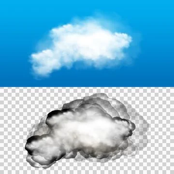 Clouds in various conditions isolated on white and blue backgrounds for des.. Stock Illustration