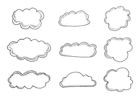 Clouds vector hand drawn sketch Stock Illustration