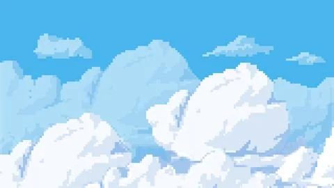 Clouds vector pixel illustration, cartoon cloudy weather forecast with squared Illustrazione stock