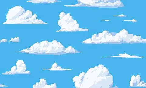 Clouds vector pixel seamless pattern, cartoon cloudy weather forecast with Stockillustratie