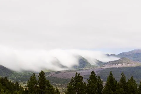 Clouds waterfall in Caldera De Taburiente Nature Park, La Palma Island, Canar Stock-Fotos