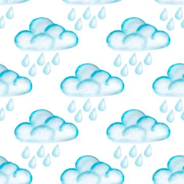 Clouds weather seamless watercolor pattern. Watercolor illustration with Stock Illustration