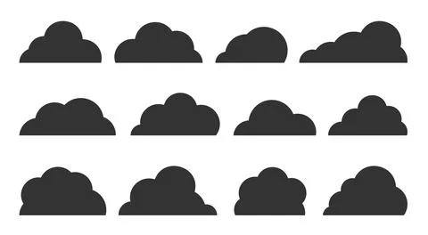 Clouds weather sky climate black flat shape set Stock Illustration