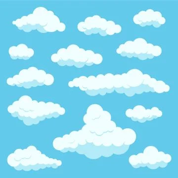 Clouds white color icon set isolated on blue heaven background. Ilustração Stock