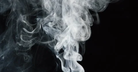 Clouds of white smoke rise into frame in slow motion on black background Stock Footage 64056178
