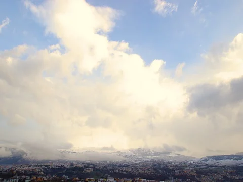 Clouds in wide angle view on town Stock Footage 71942199