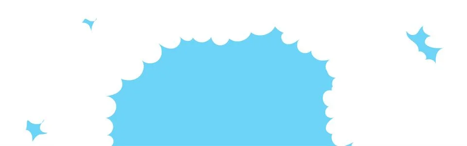 Clouds wide arch bordering. Painted white clouds on blue background. Simple Stock Illustration
