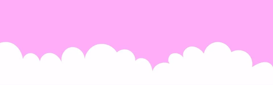 Clouds wide border. Painted white clouds on pink background. Simple vector Stock Illustration