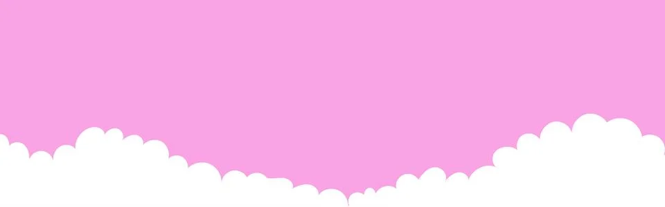 Clouds wide border. Painted white clouds on pink background. Simple vector Stock Illustration