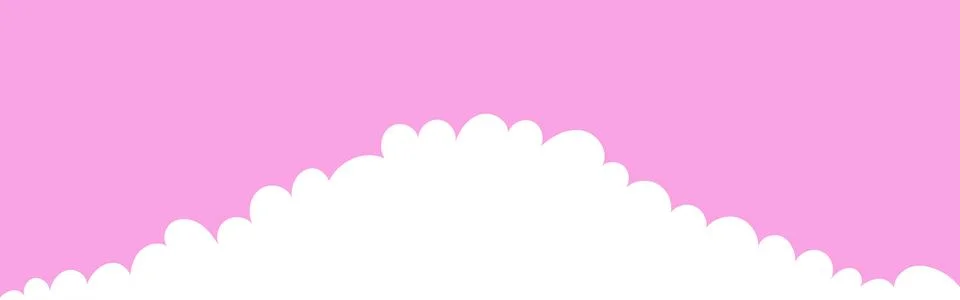 Clouds wide border. Painted white clouds on pink background. Simple vector Stock Illustration